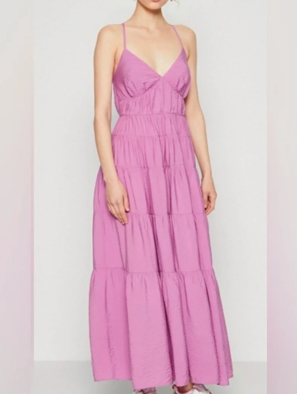 Abercrombie & Fitch Tiered Crisscross Strappy Maxi Dress Lavender Size XST